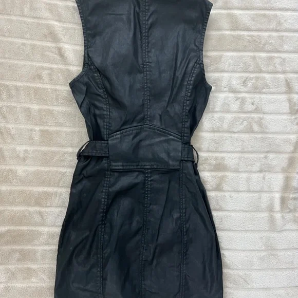 Diesel black coated denim zip mini dress size S - Picture 2 of 3